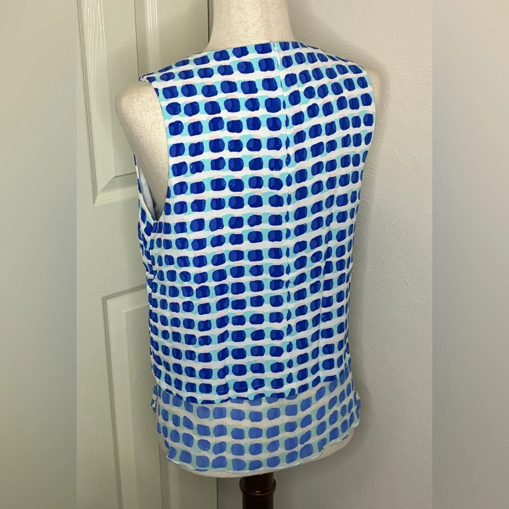 KATE SPADE Blue Live Colorfully Island stamp layered tank top Size M Shirttail